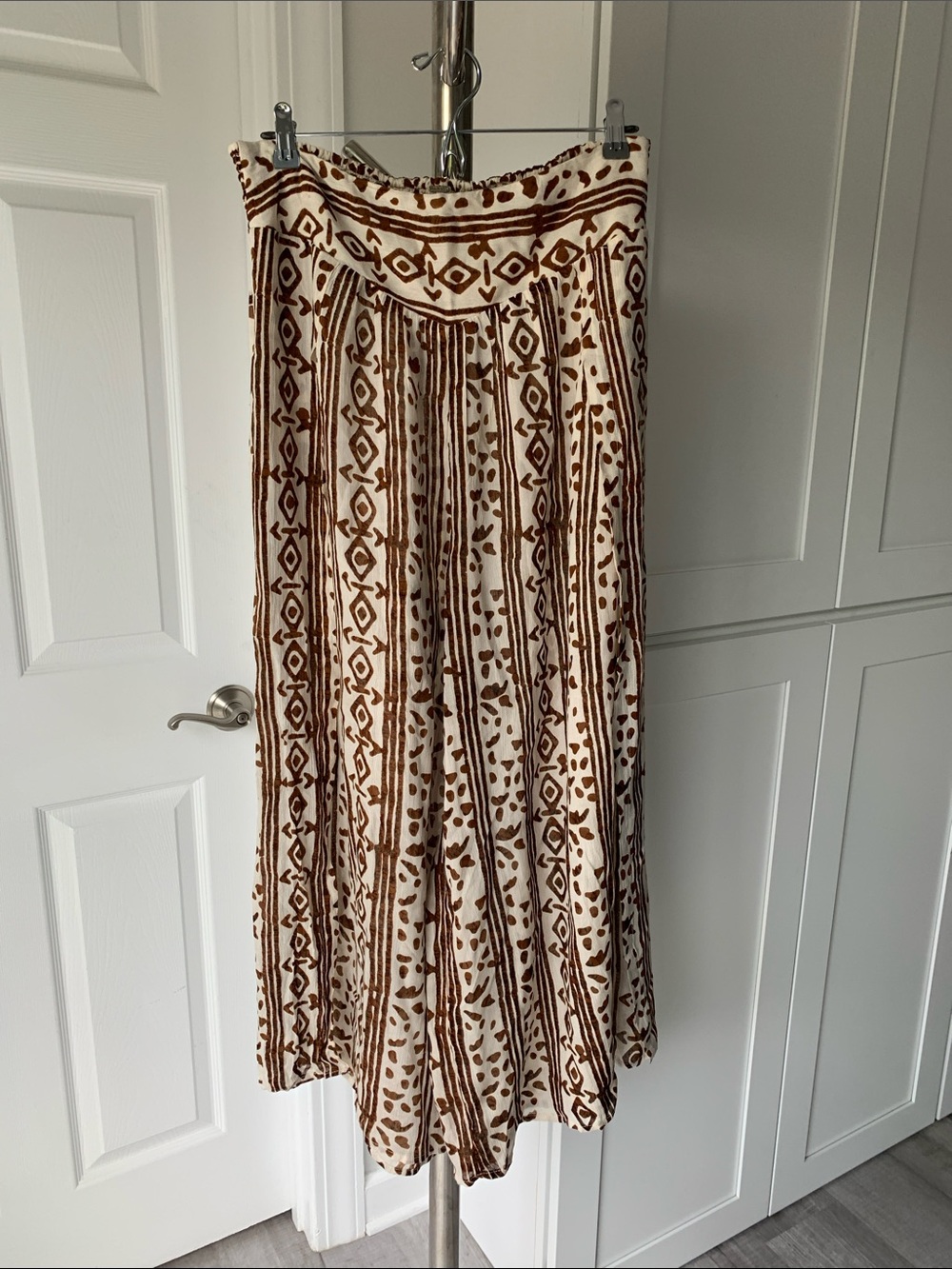 Free People Boho Resort Pants - Cream & Brown, Size S.